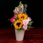 Girasoles y perritos en caja Rosa